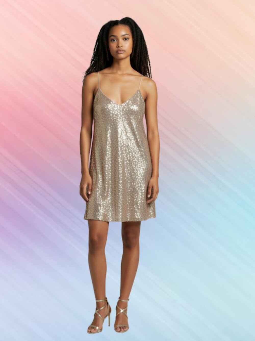 Cecico size Small gold sequins women mini dress halter straps color nwt